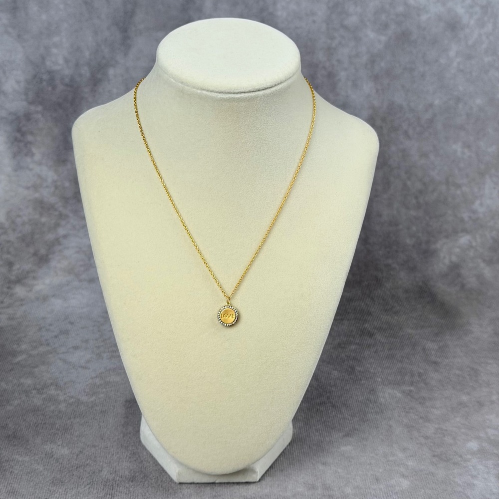 Freida Rothman Gold Tone Reversible Love Medallion Pavé Crystal Necklace